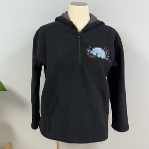 Disney Store Eeyore Fleece Pullover Hoodie XL 1/4 Zip Black Vintage Heavyweight